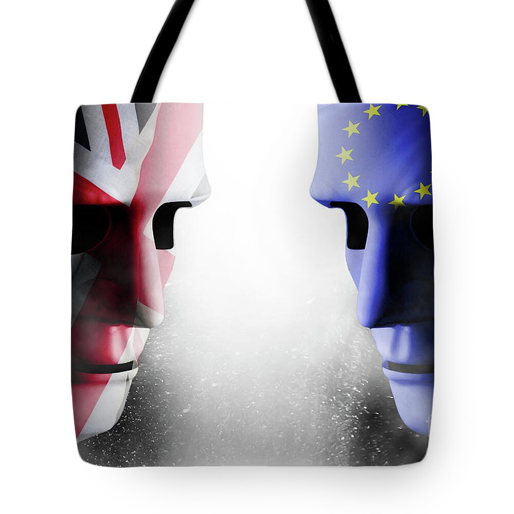 Brexit Tote Bag featuring the photograph Brexit head to head faces UK and EU by Simon Bratt