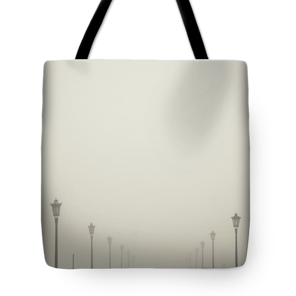 In A Row Tote Bag featuring the photograph Bridge On River Douro With Street Lamp by Sergio Formoso