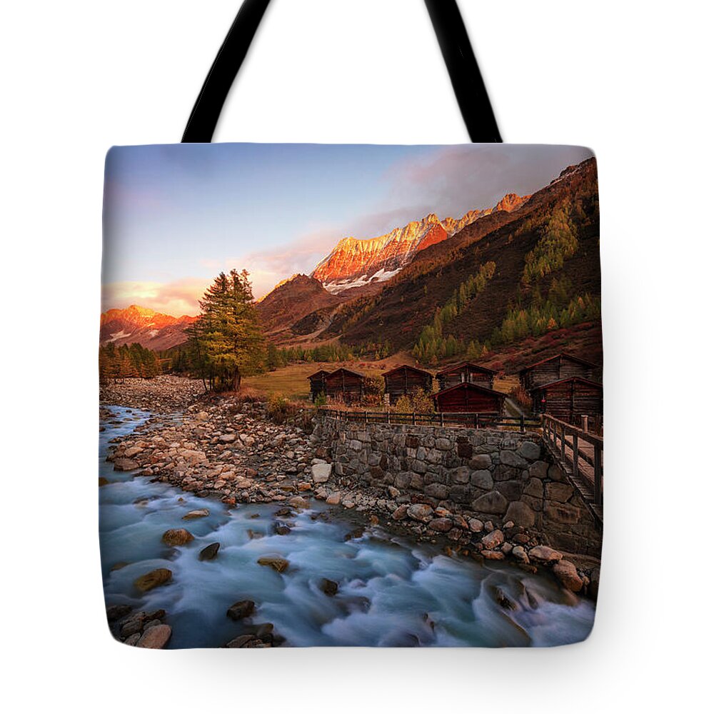Sunset Tote Bag featuring the photograph Bridge to Autumn by Dominique Dubied