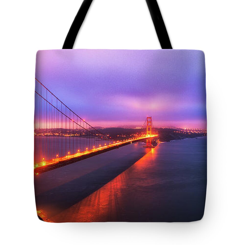 Golden Gate Bridge Tote Bag featuring the photograph Bridgemade Sunrise 32x72 by Ryan Moyer