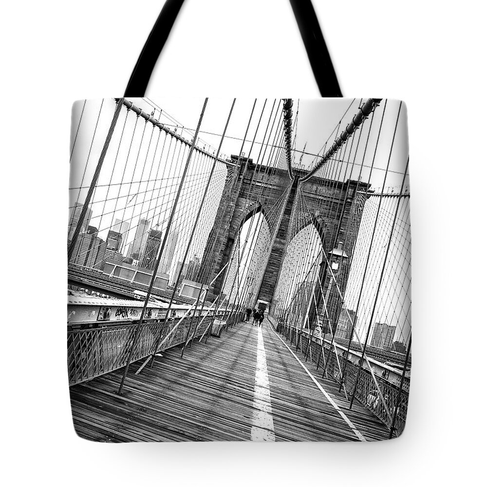 Path Tote Bag featuring the photograph Brooklyn Bridge Walkway by TS Photo