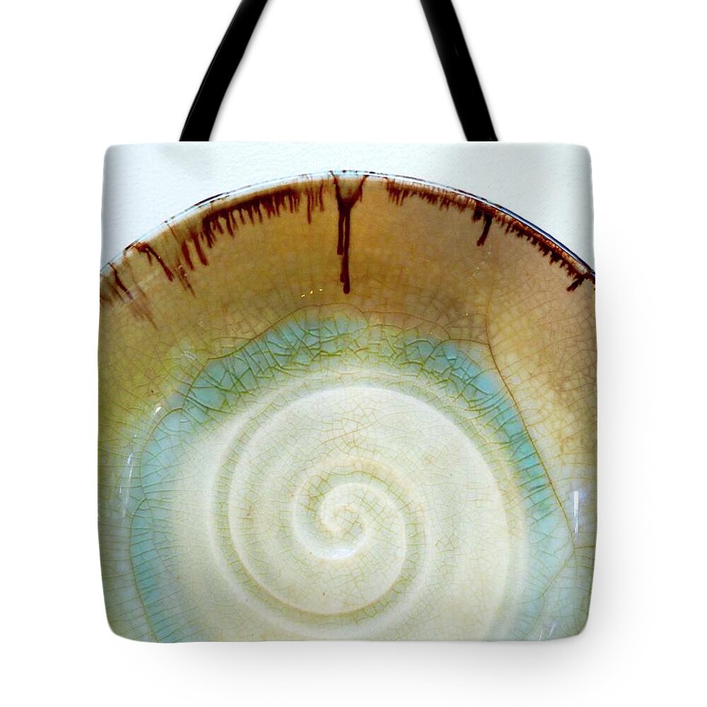 Ceramic Tote Bag featuring the photograph Brown Edge, Blue Bowl Ceramic by Alida M Haslett