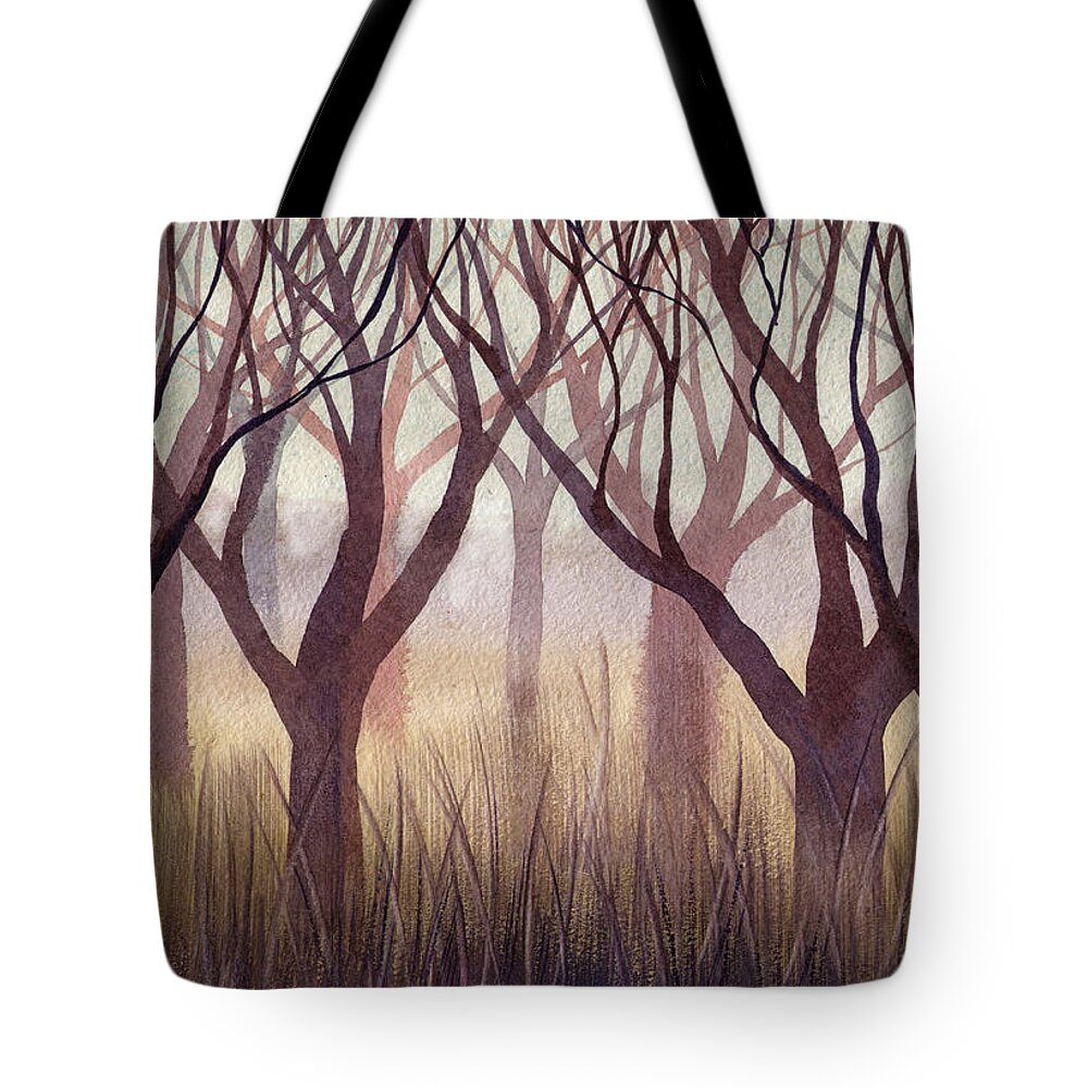 Russian Artists New Wave Tote Bag featuring the painting Brownish Forest by Ina Petrashkevich