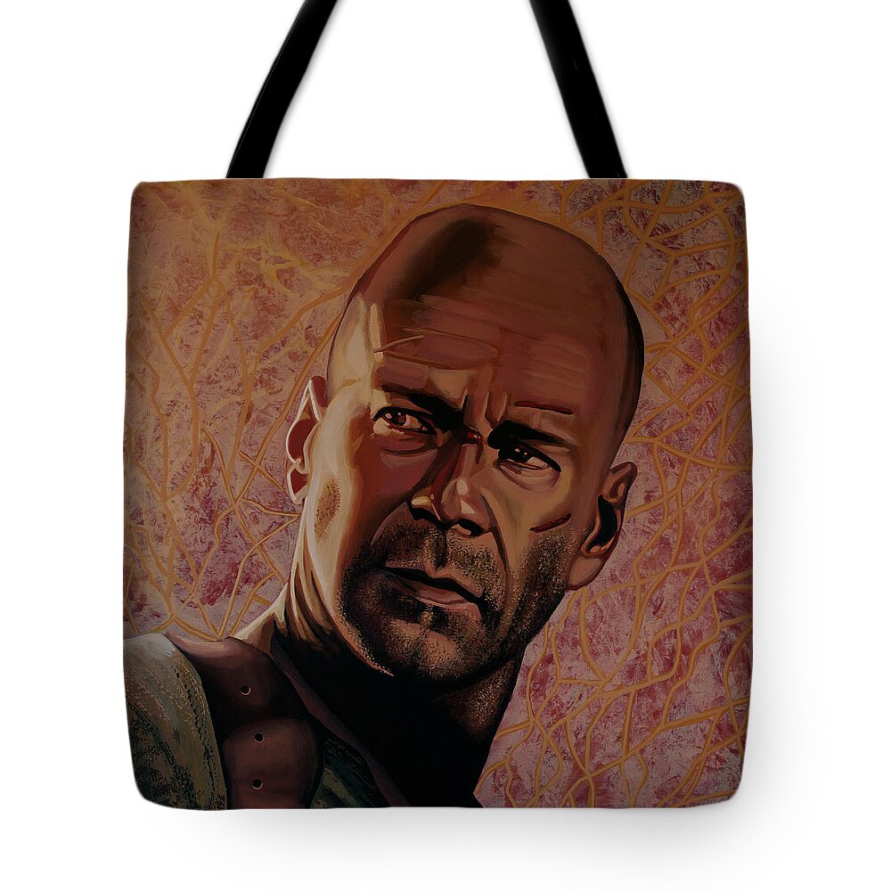 American Actor Tote Bag featuring the painting Bruce Willis Painting by Paul Meijering