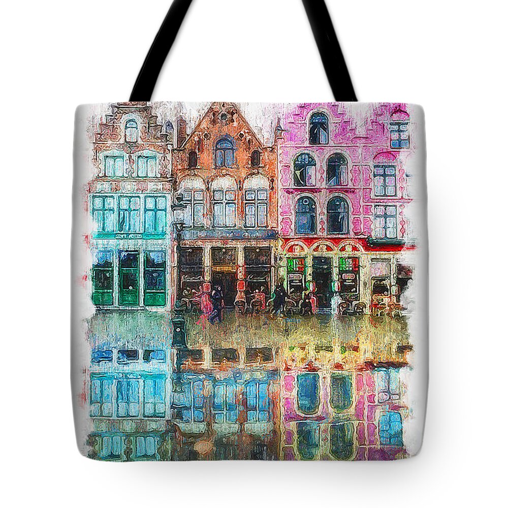 Belgium Tote Bag featuring the painting Bruges, Belgium - 01 by AM FineArtPrints