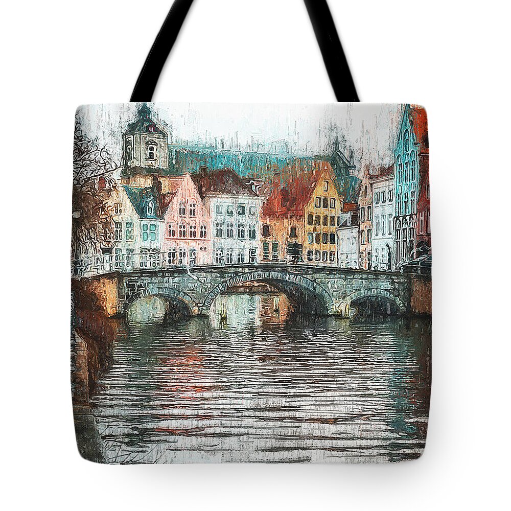 Belgium Tote Bag featuring the painting Bruges, Belgium - 02 by AM FineArtPrints