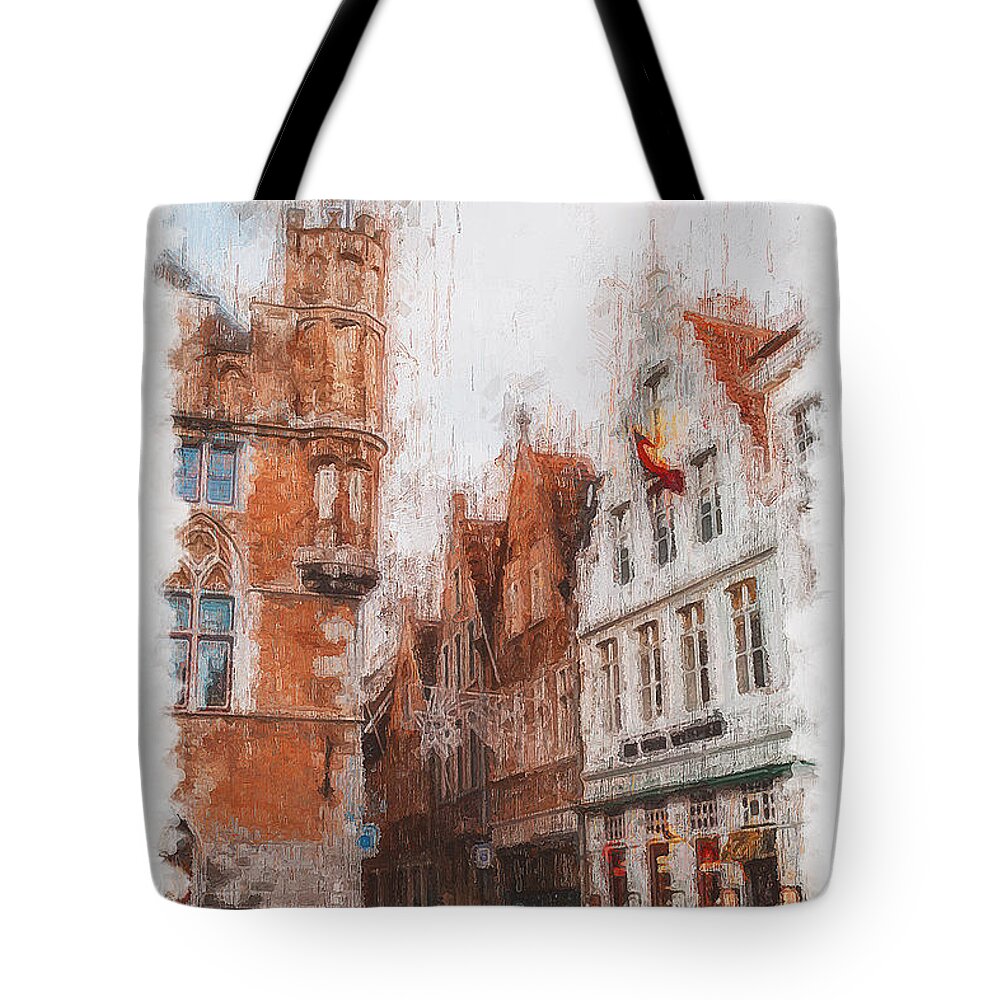 Belgium Tote Bag featuring the painting Bruges, Belgium - 03 by AM FineArtPrints