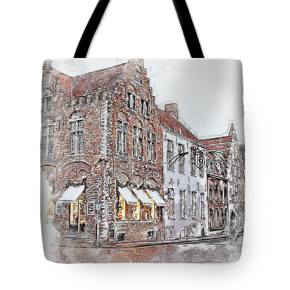 Belgium Tote Bag featuring the painting Bruges, Belgium - 04 by AM FineArtPrints