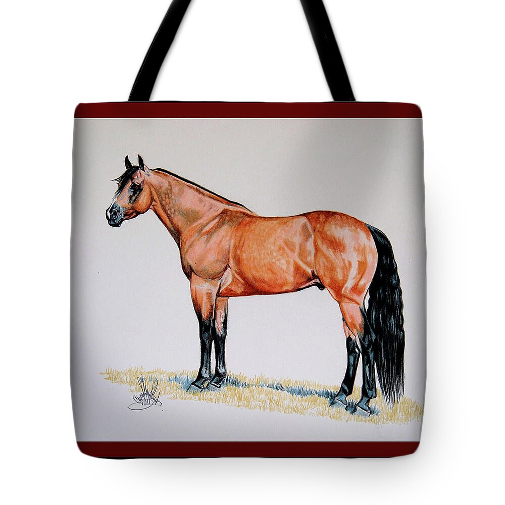 Horse Art Tote Bag featuring the drawing Buckskin Beauty by Cheryl Poland
