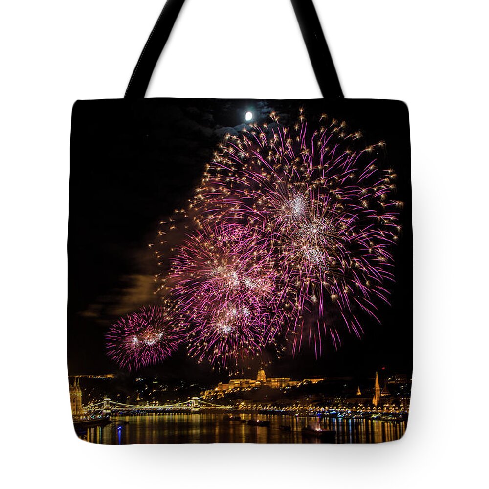 Fireworks Tote Bag featuring the photograph Budapest Fireworks by Tito Slack