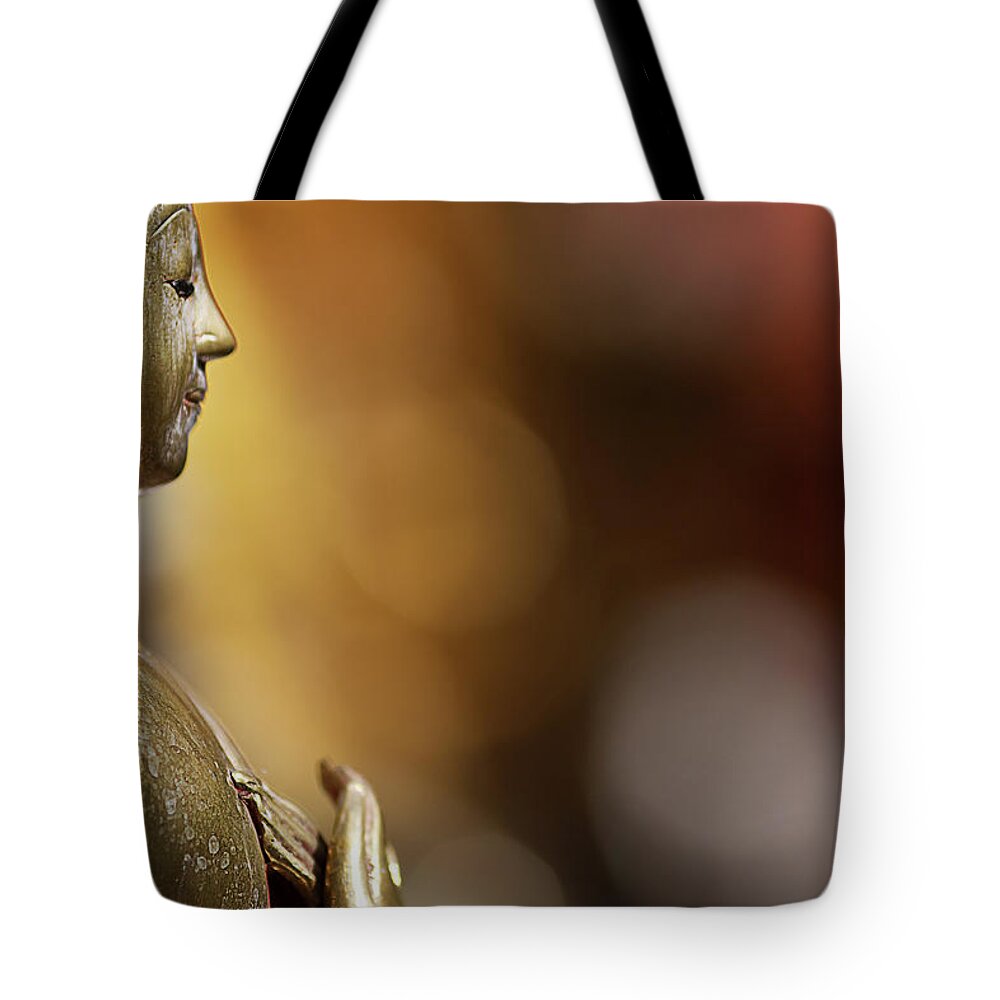 Statue Tote Bag featuring the photograph Buddhist Statue, Peace Of Mind by Photo By Sayid Budhi