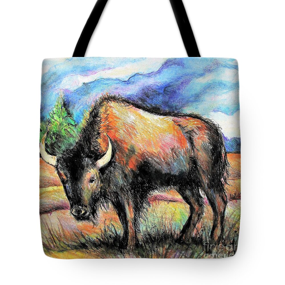 Buffalo Tote Bag featuring the painting Buffalo Hill by Linda Shackelford