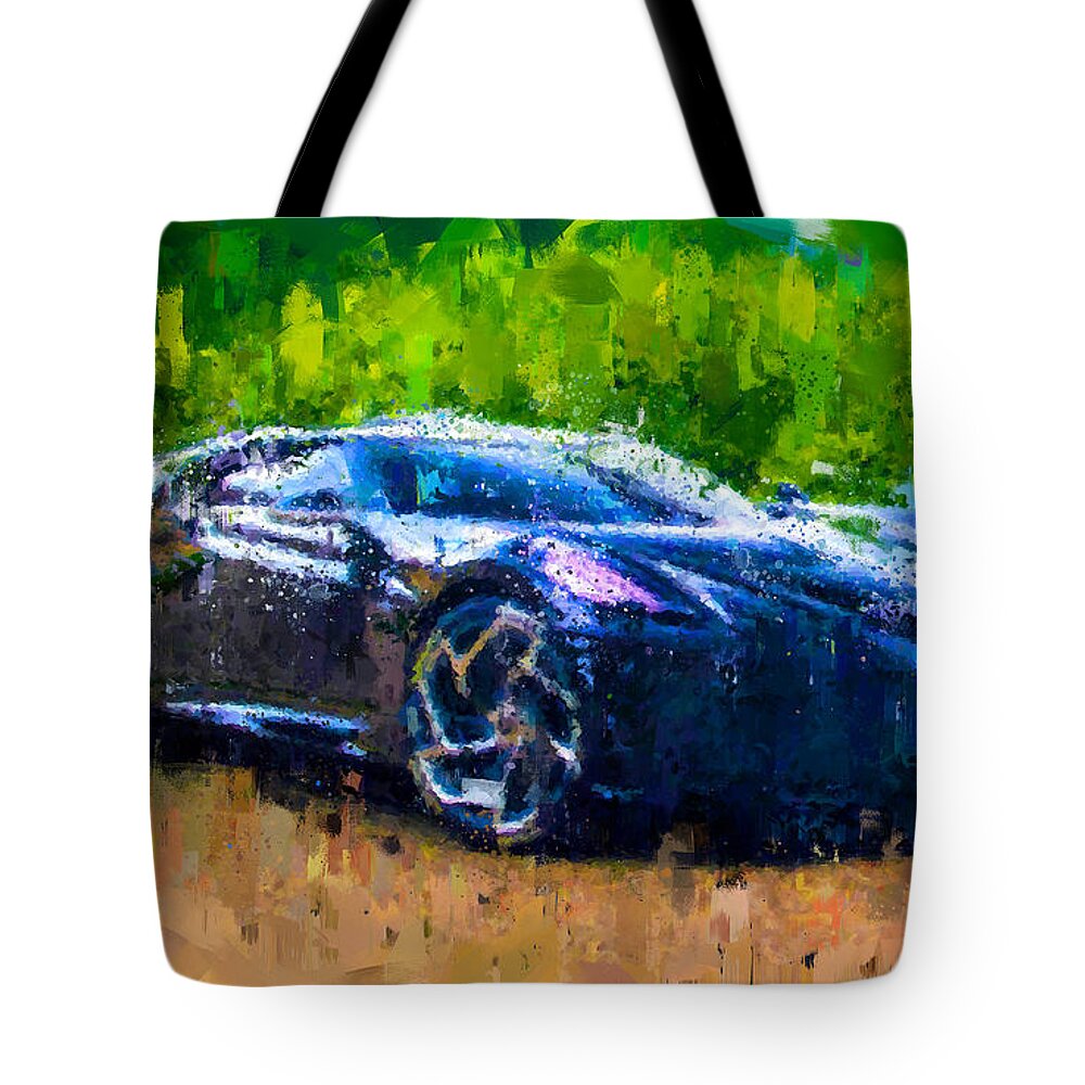 Impressionism Tote Bag featuring the painting Bugatti La Voiture Noire by Vart Studio