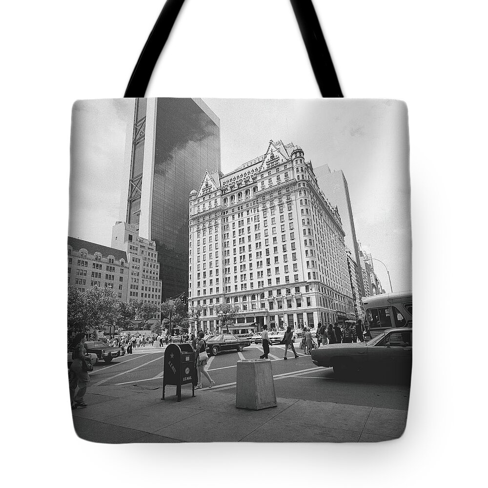Pedestrian Tote Bag featuring the photograph Buildings And Street, New York City by George Marks