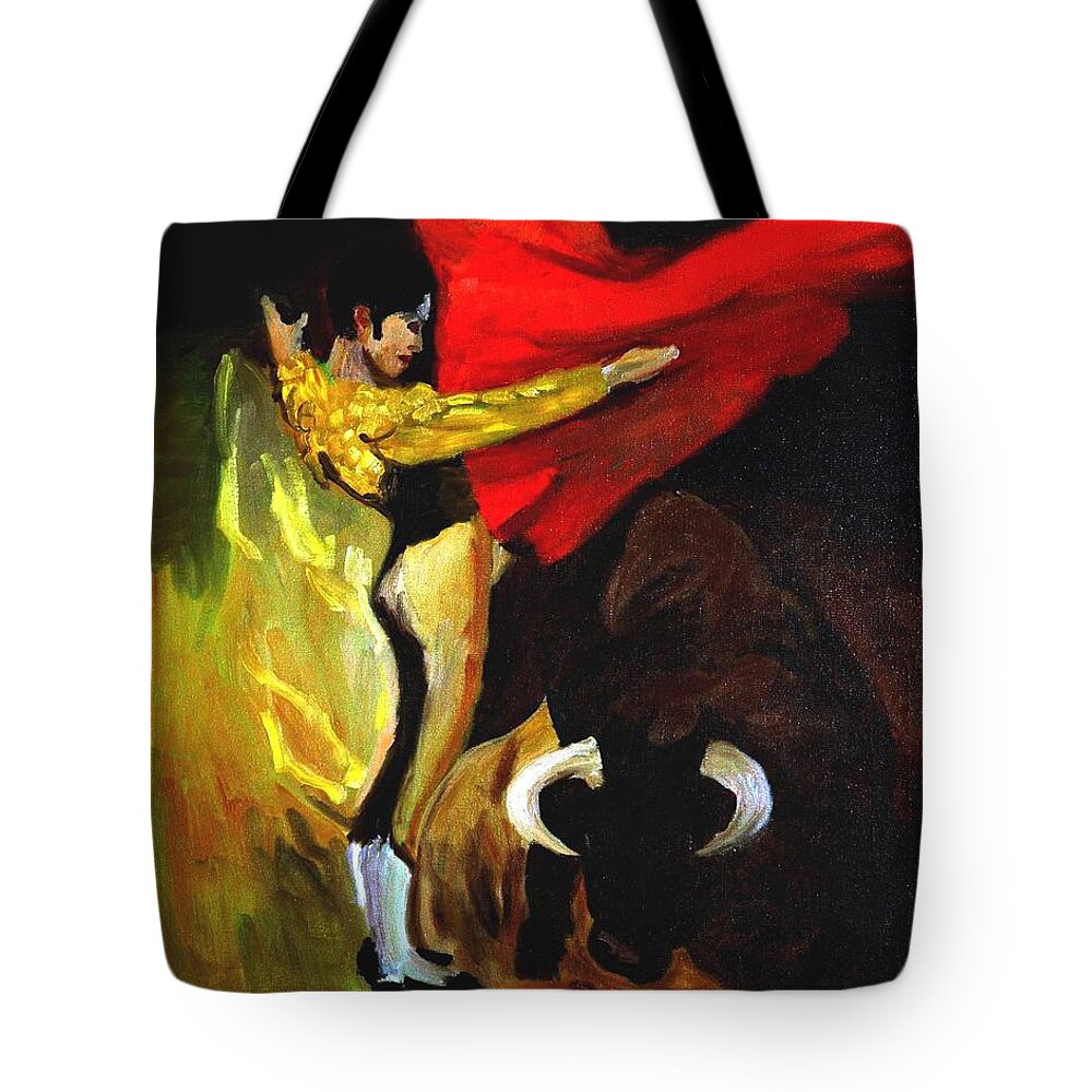 Matador Tote Bag featuring the painting Bullfighter by Mary Krupa by Bernadette Krupa