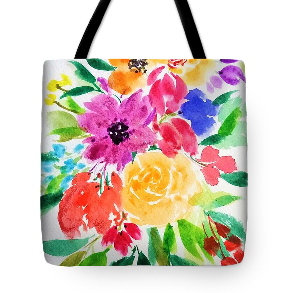 Watercolor Tote Bag featuring the painting Bunch of Flowers by Shweta Saxena