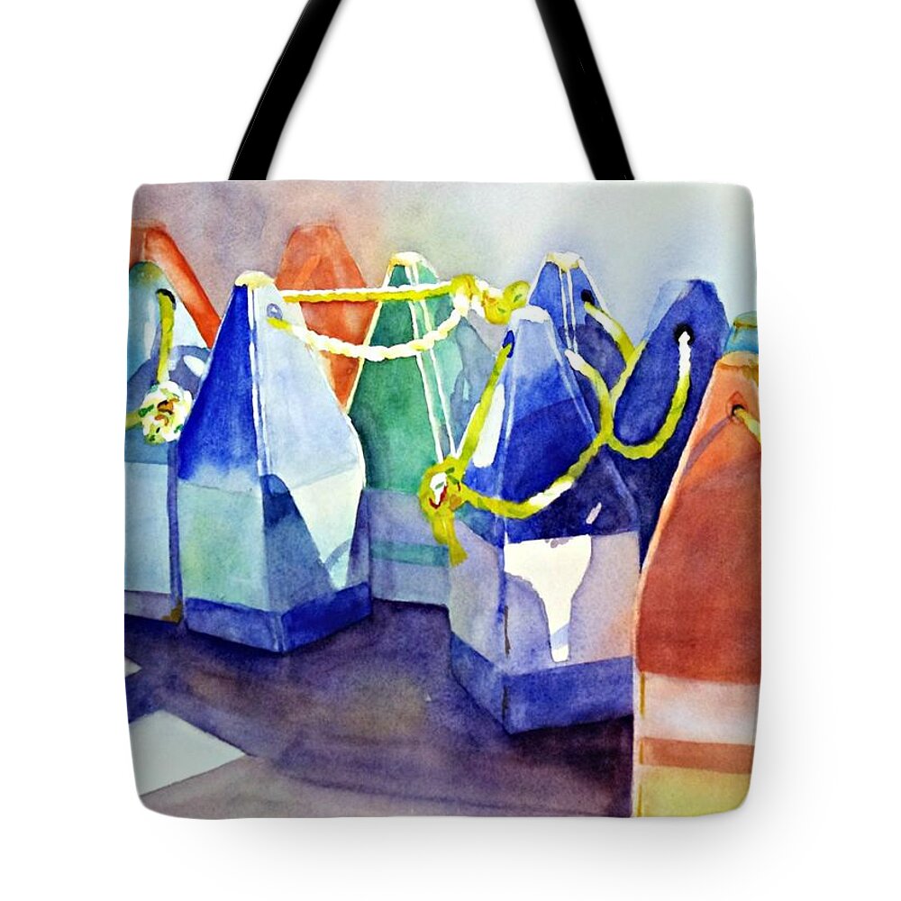 Sea Tote Bag featuring the painting Buoys by Beth Fontenot