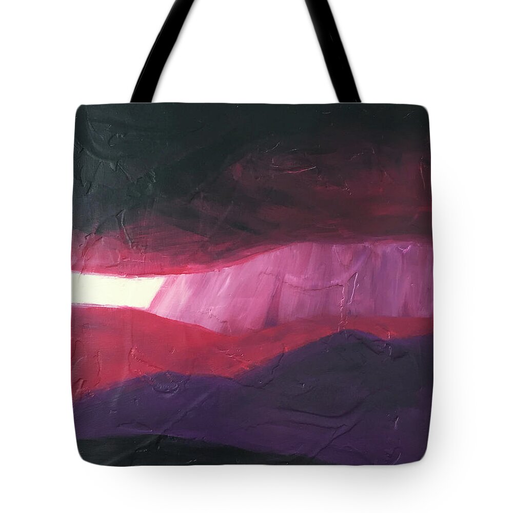 Abstract Tote Bag featuring the painting Burgundy Storm On The Horizon by Carrie MaKenna