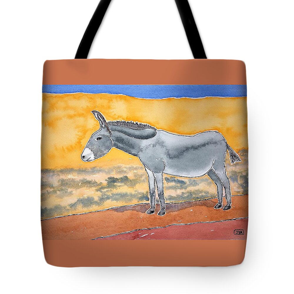 Watercolor Tote Bag featuring the painting Burro Lore by John Klobucher