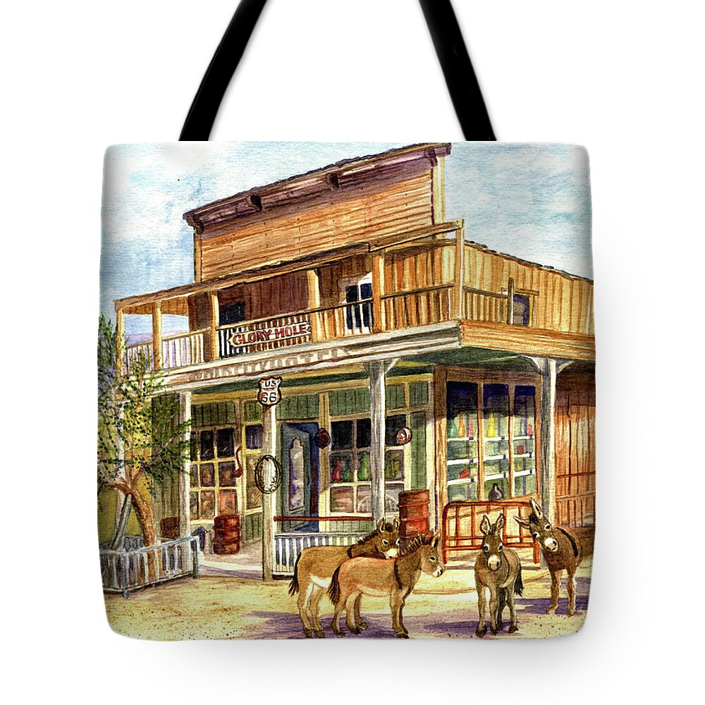 Oatman Tote Bag featuring the painting Burros Are Back In Town by Marilyn Smith