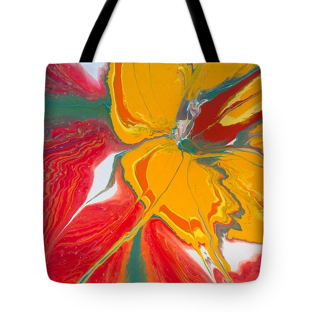 Abstract Tote Bag featuring the painting Burst of Spring by Lon Chaffin
