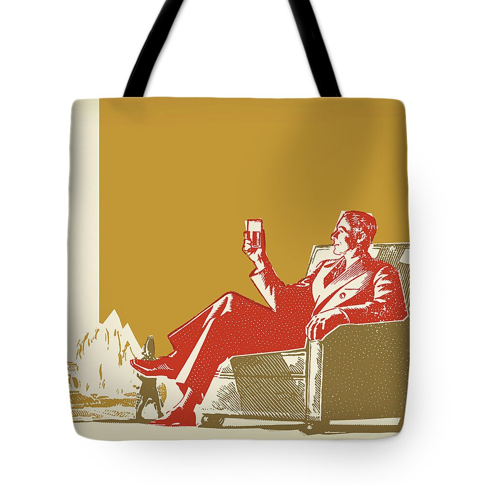 Adult Tote Bag featuring the drawing Businessman Relaxing with a Drink by CSA Images
