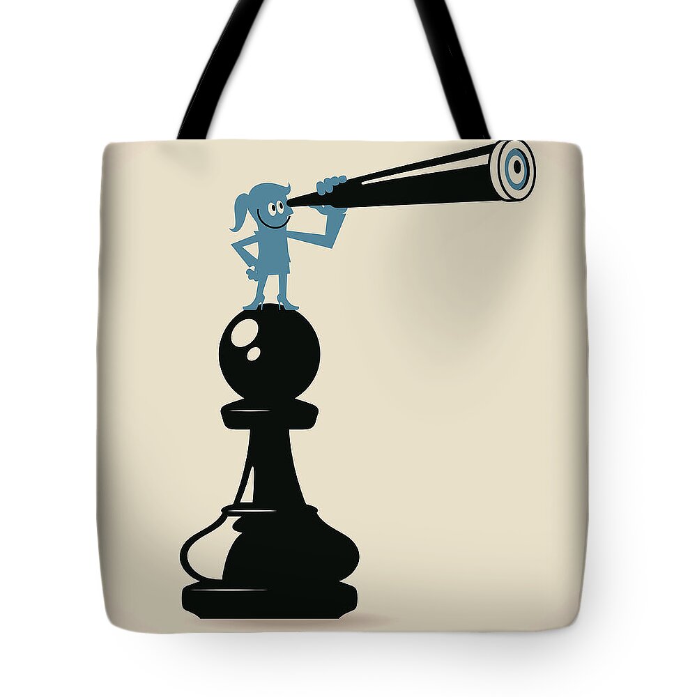 Working Tote Bag featuring the digital art Businesswoman Standing On A Pawn Chess by Alashi