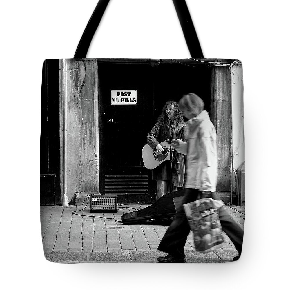 Busker Tote Bag featuring the photograph Busker by Edward Lee