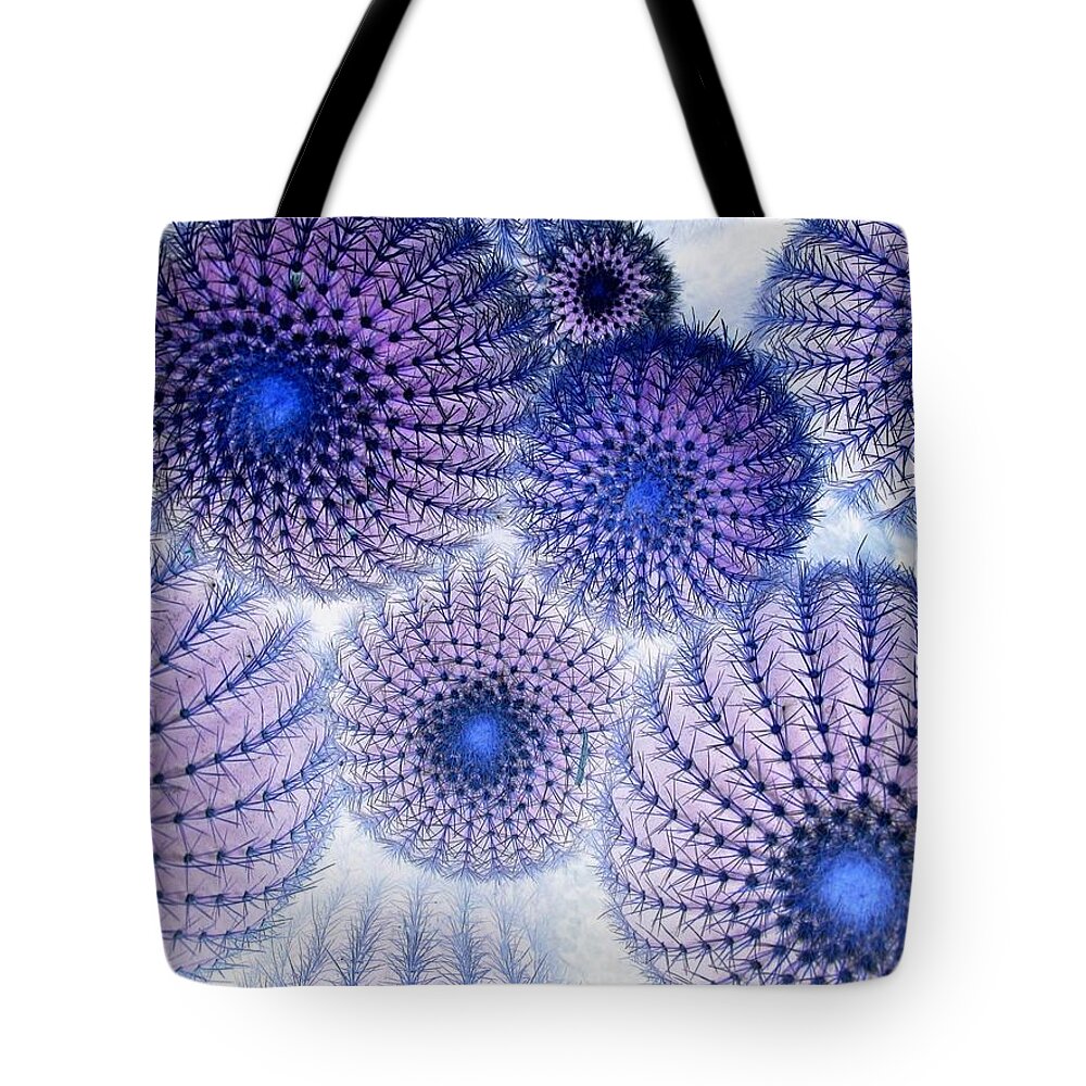 Purple Tote Bag featuring the photograph Cactus - Cacti In Negative Effect by Brenda Foran