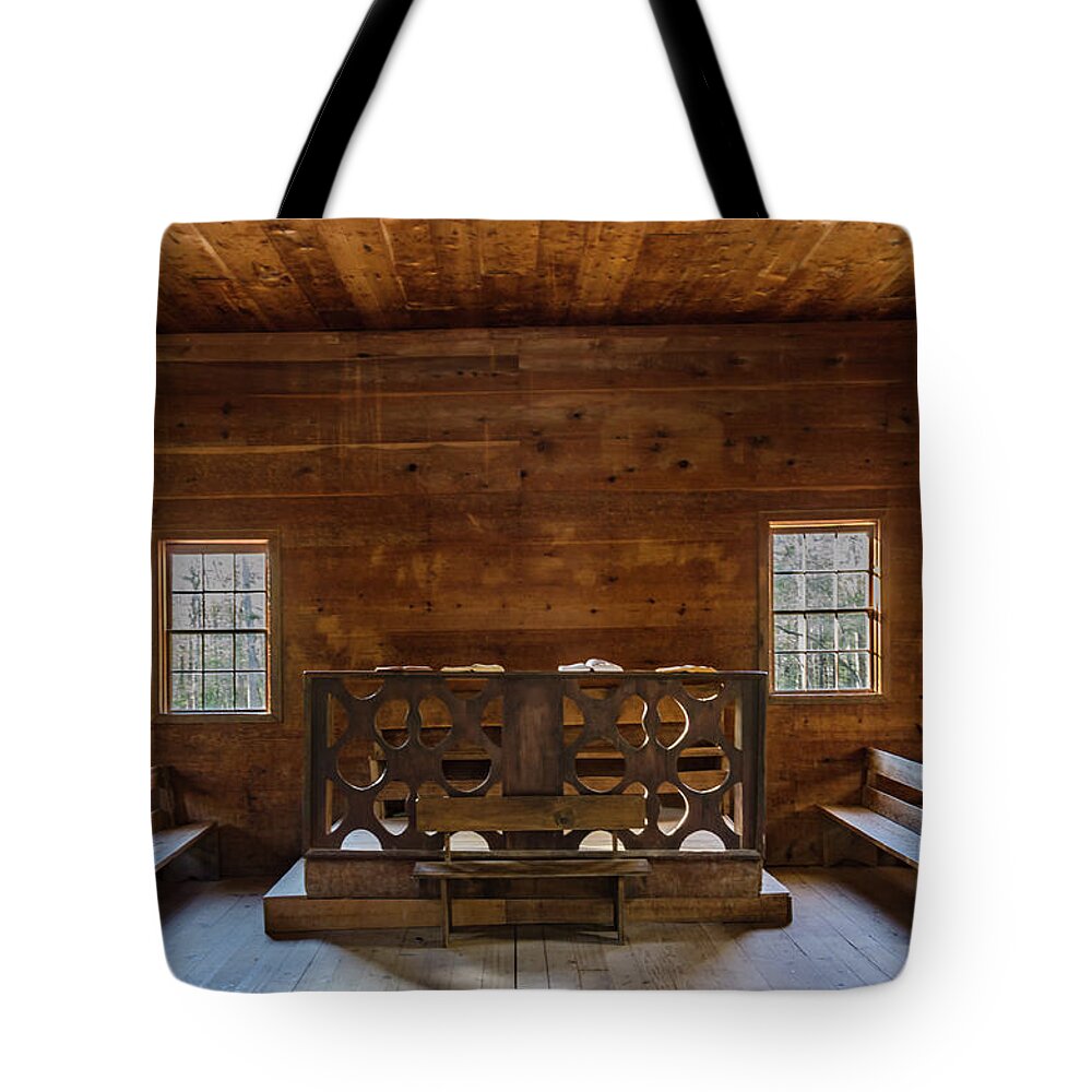 Smoky Tote Bag featuring the photograph Cades Cove Primitive Baptist by Douglas Wielfaert