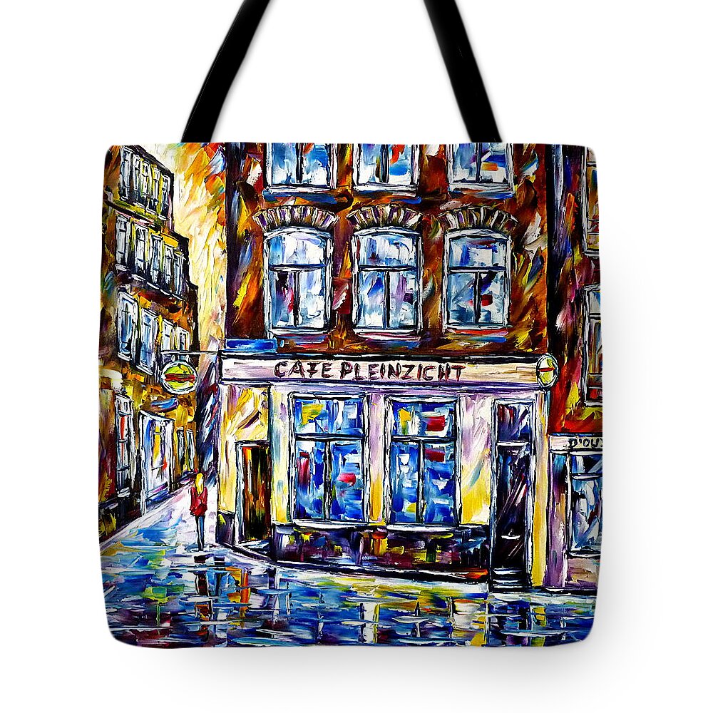 Amsterdam Painting Tote Bag featuring the painting Cafe Pleinzicht, Amsterdam by Mirek Kuzniar
