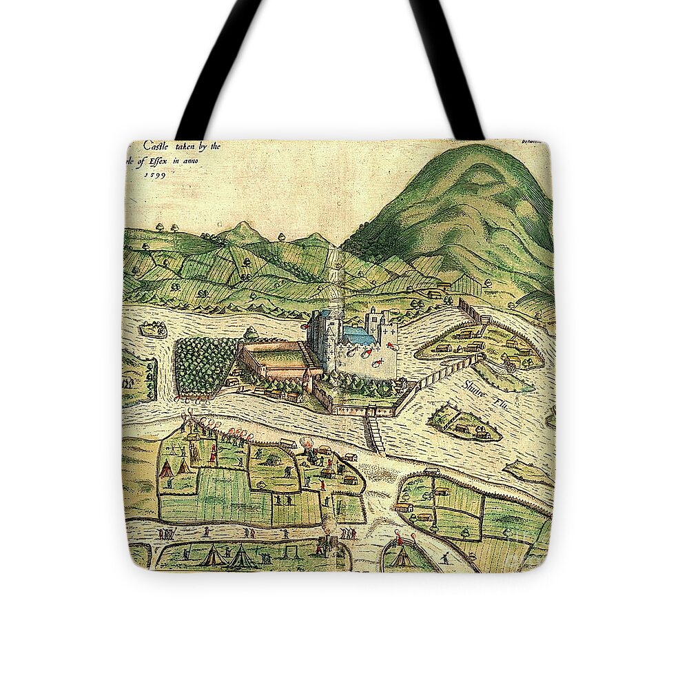 Maps Tote Bag featuring the painting Cahir Castle 1599, Tipperary by Val Byrne