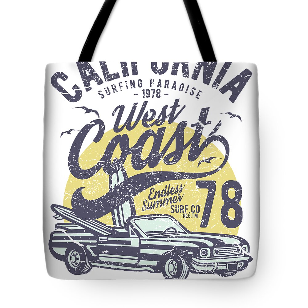 California Tote Bag featuring the digital art California Surfing Paradise by Long Shot
