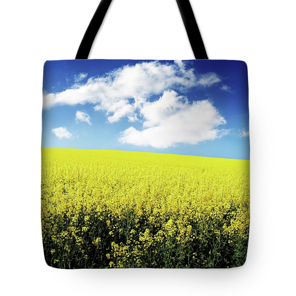 Outdoors Tote Bag featuring the photograph Canola Field In Spring by Manuwe