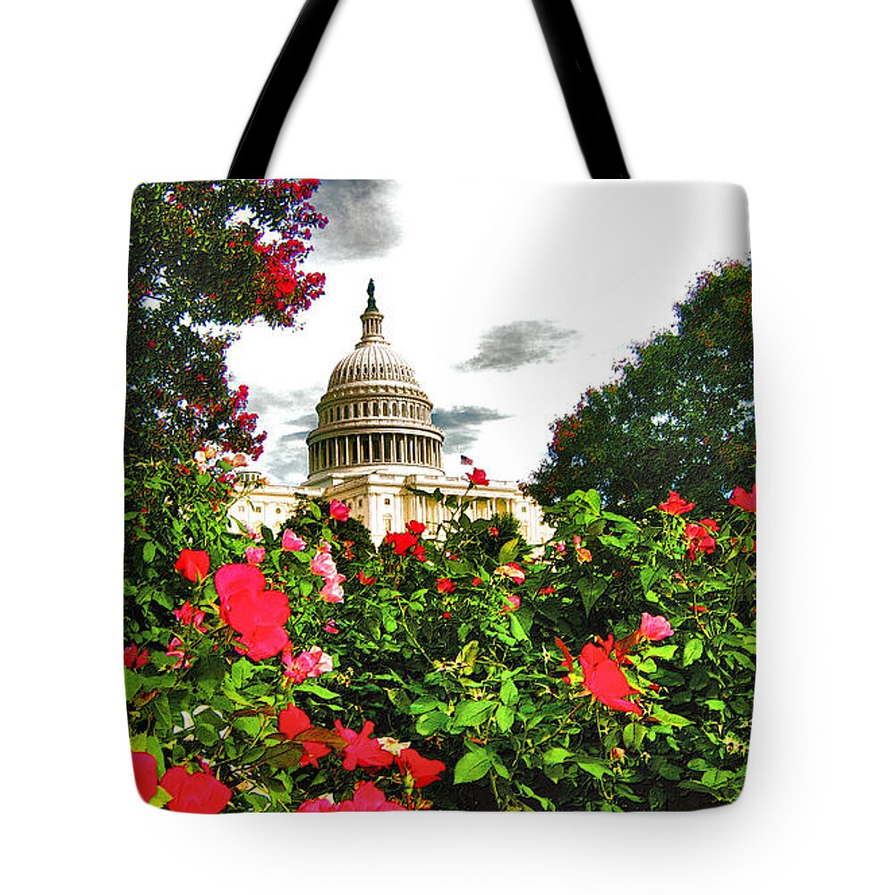 Capitol Tote Bag featuring the photograph Capitol West Summer - Impression by Steve Ember