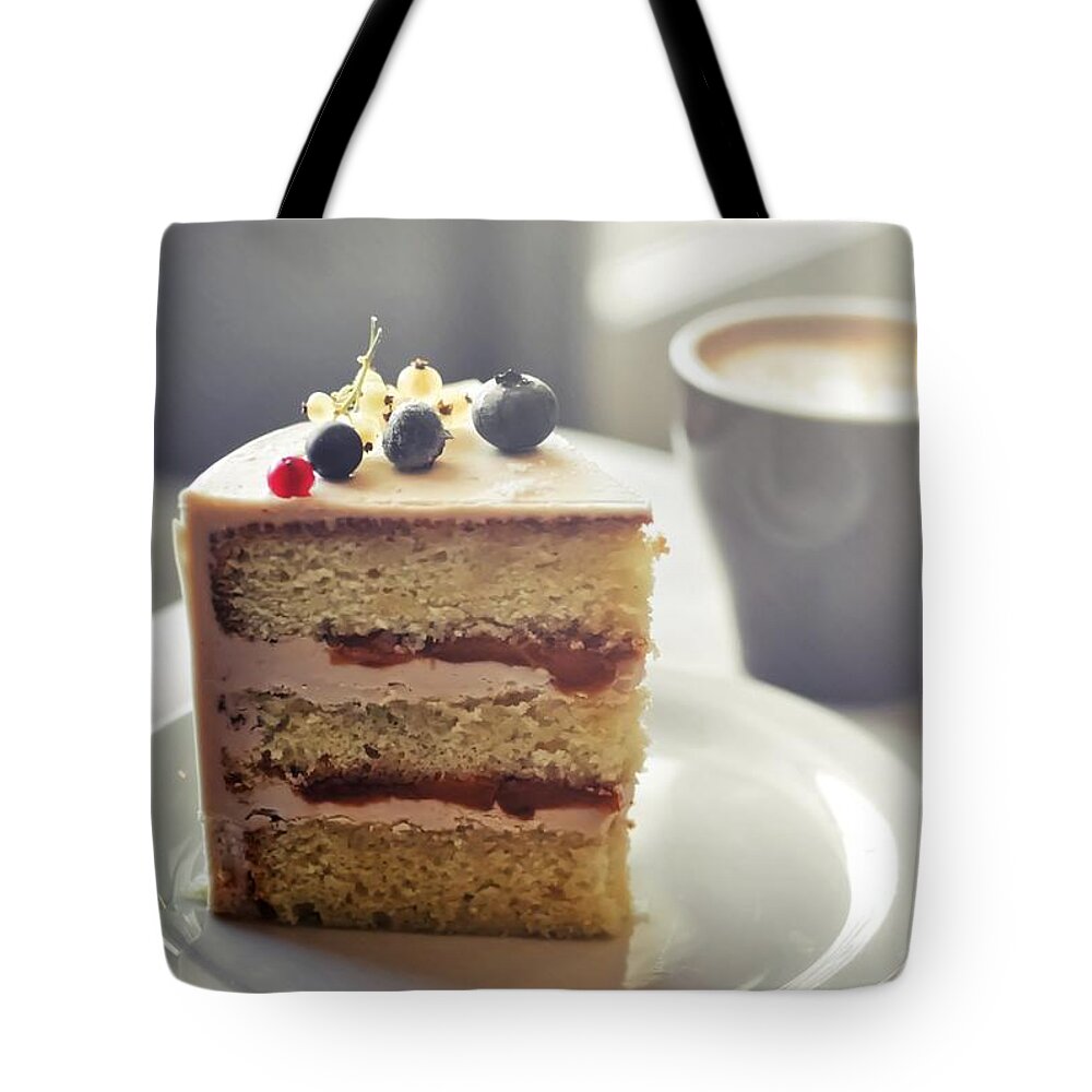 Temptation Tote Bag featuring the photograph Cappuccino And Cake by Amparo E. Rios