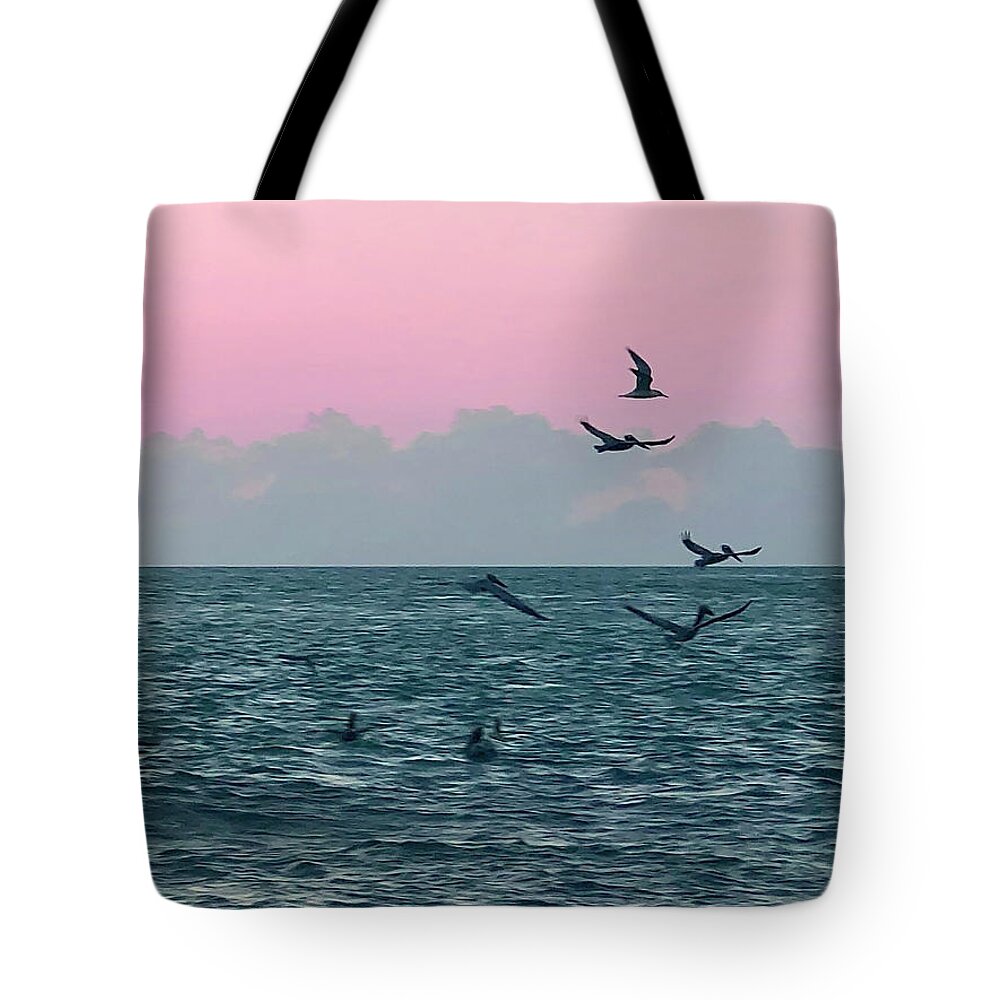 Birds Tote Bag featuring the photograph Captiva Island Sunset Seagulls Feast 3 by Shelly Tschupp