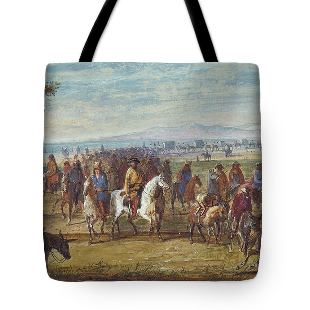 19th Century Tote Bag featuring the painting Caravan: Sir William Stewart Mounted On White Horse, C.1837 by Alfred Jacob Miller