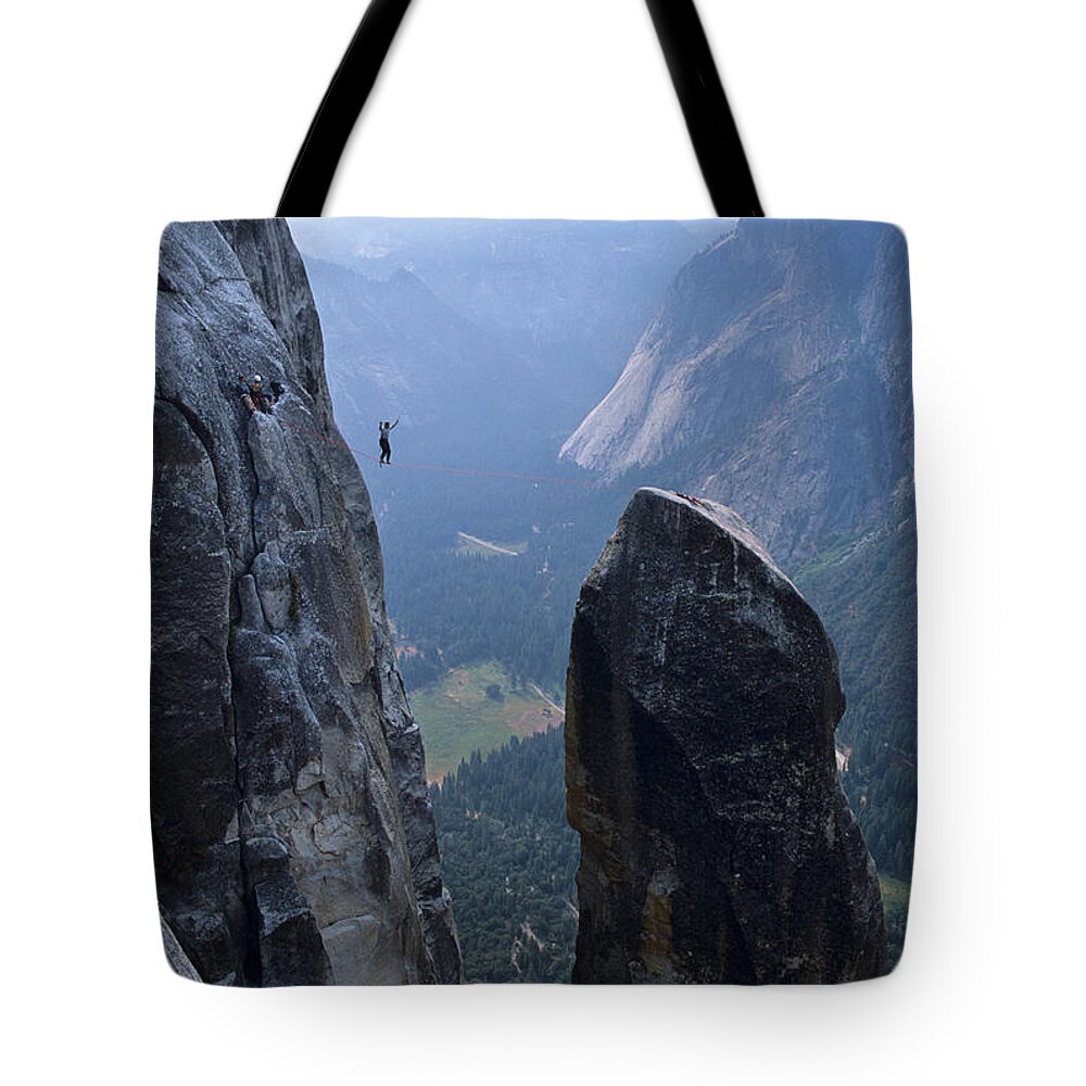 Tyrolean Traverse Tote Bag featuring the photograph Careful by Michaelsvoboda