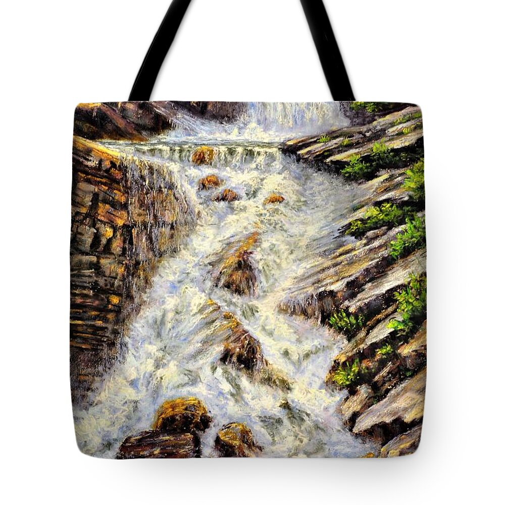 Water Falls Tote Bag featuring the painting Cascading Creek by Lee Tisch Bialczak
