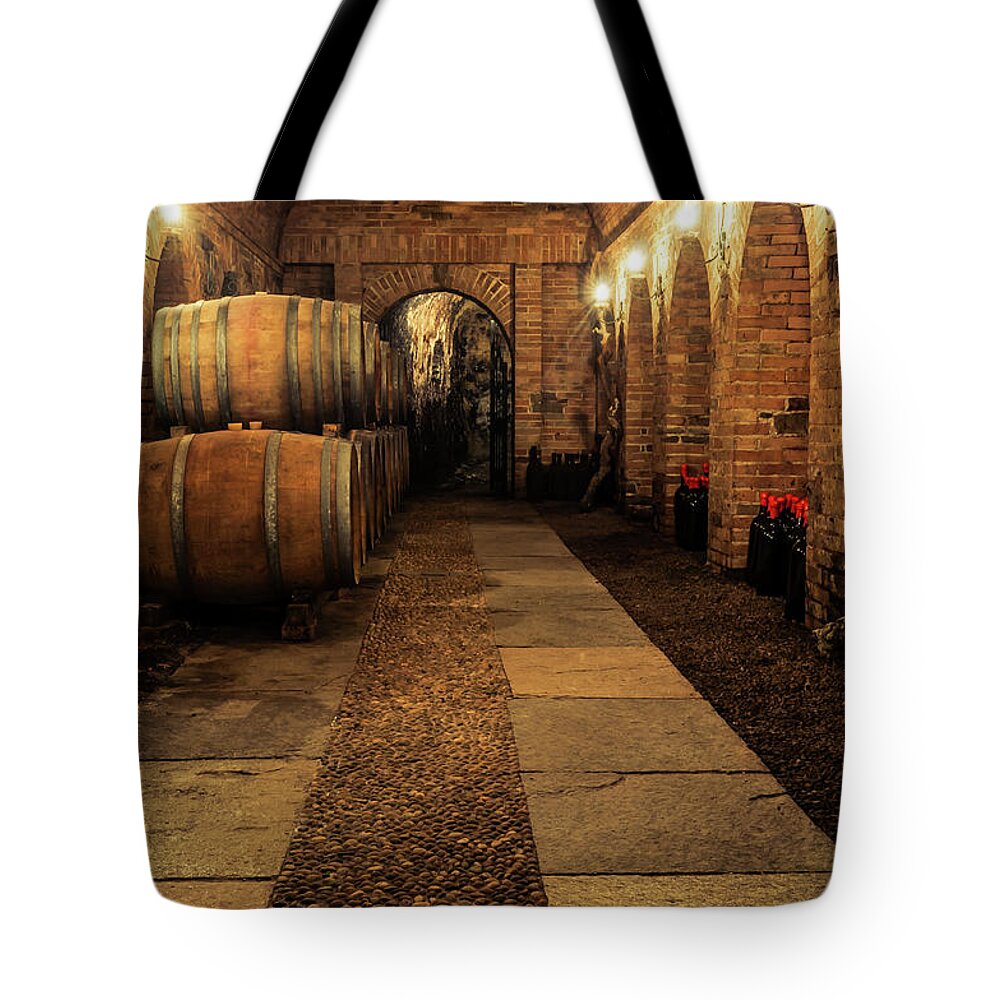 Arch Tote Bag featuring the photograph Casks And Bottle by Alexd75