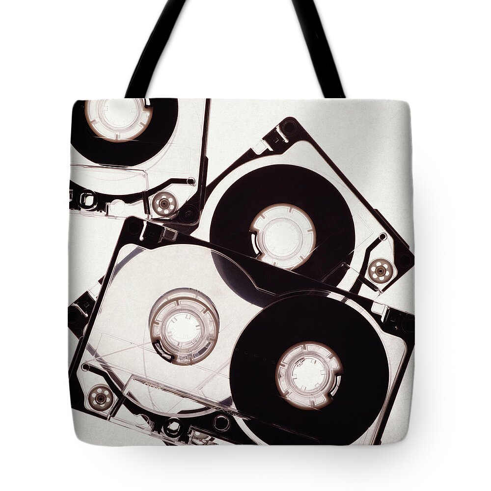 White Background Tote Bag featuring the photograph Cassette Tapes, Overhead View by Hans Neleman