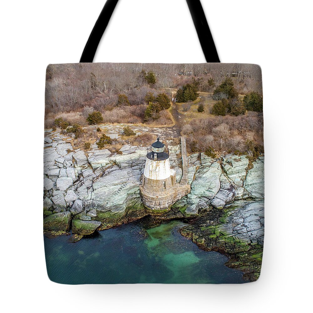 Castle Hill Lighthouse Tote Bag featuring the photograph Castle Hill Lighthouse by Veterans Aerial Media LLC
