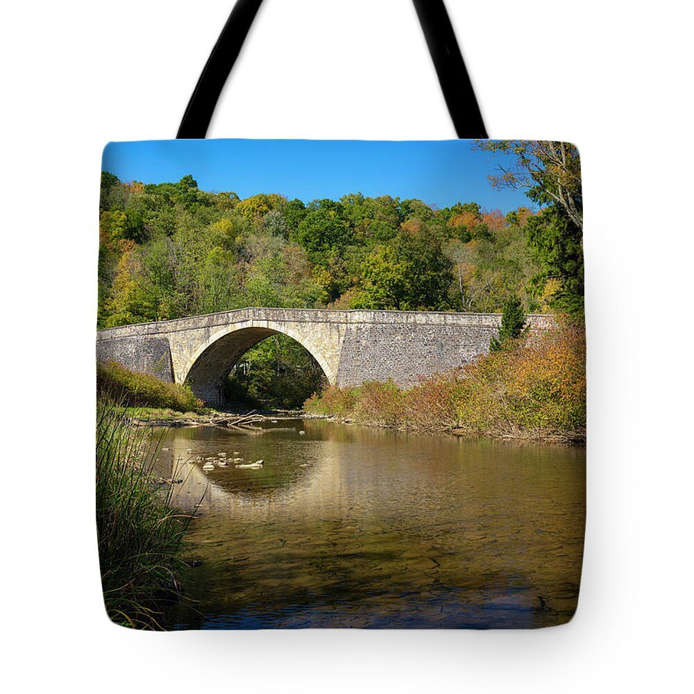 Casselman Tote Bag featuring the photograph Castleman River Bridge by Tom Mc Nemar
