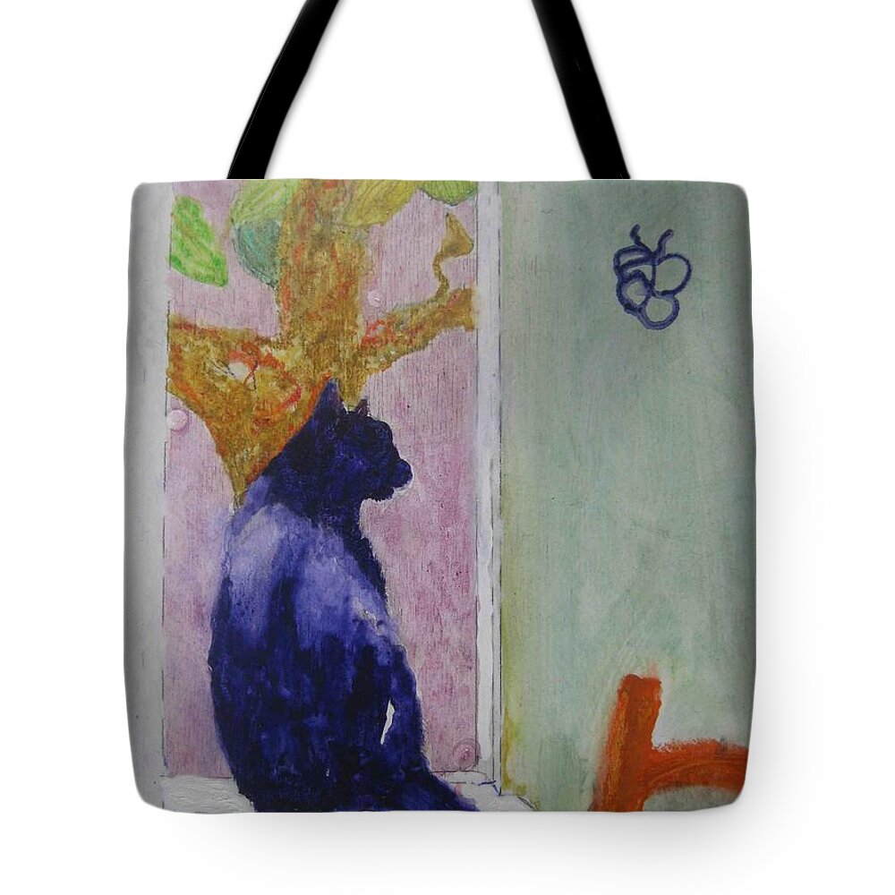Pet Portrait Tote Bag featuring the painting cat named Seamus by AJ Brown