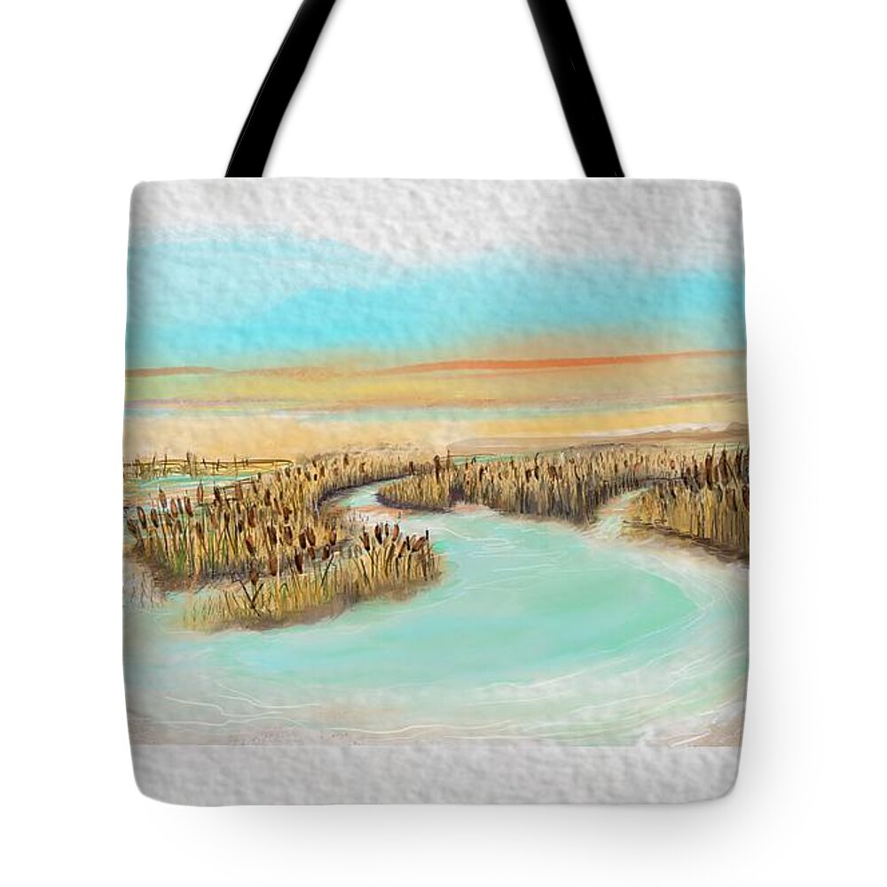 Water Tote Bag featuring the digital art Cat tail landscape by Joseph Mora