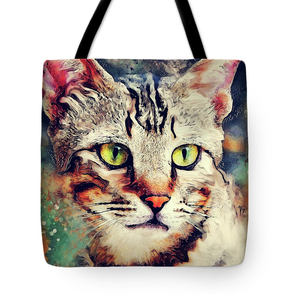Cat Tote Bag featuring the digital art Cat Tiger art by Justyna Jaszke JBJart