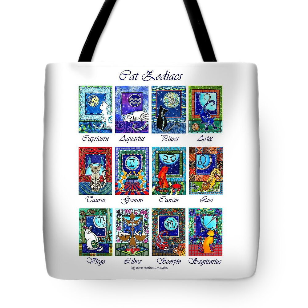 Cat Zodiac Astrology Signs Tote Bag featuring the painting Cat Zodiac Astrological Signs by Dora Hathazi Mendes