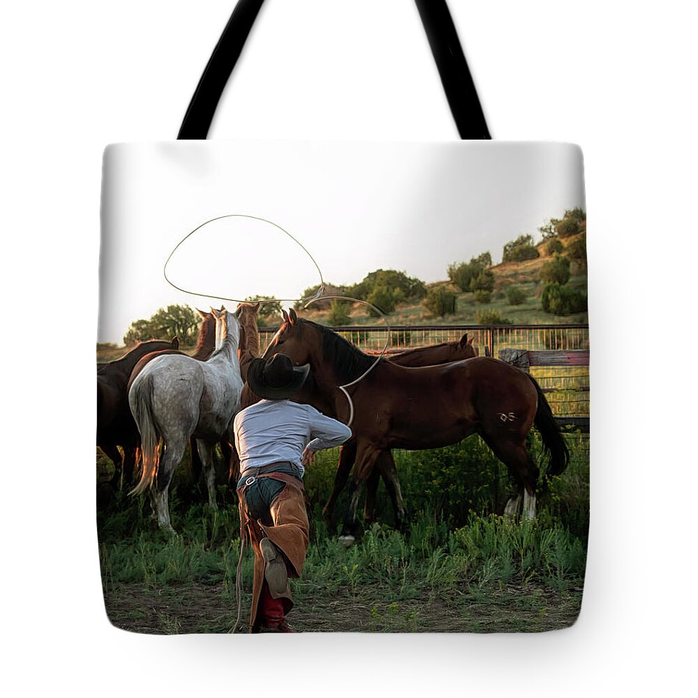 Cowboy Tote Bag featuring the photograph Catch A Ride by Pamela Steege