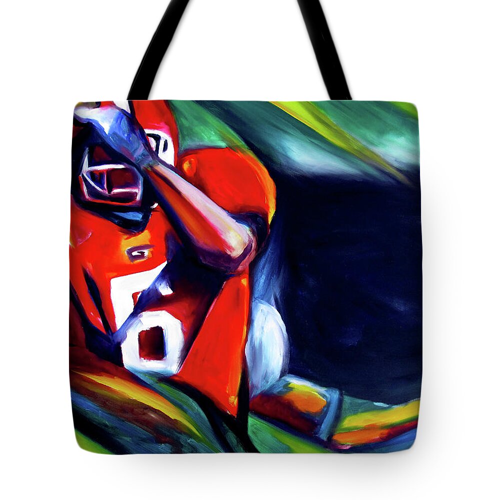 Uga Football Tote Bag featuring the painting Catch by John Gholson